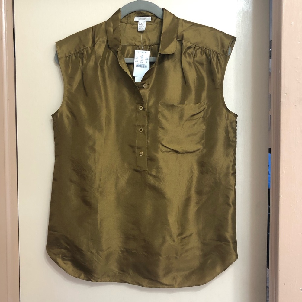 NWT J Crew silk olive sleeveless top sz 4